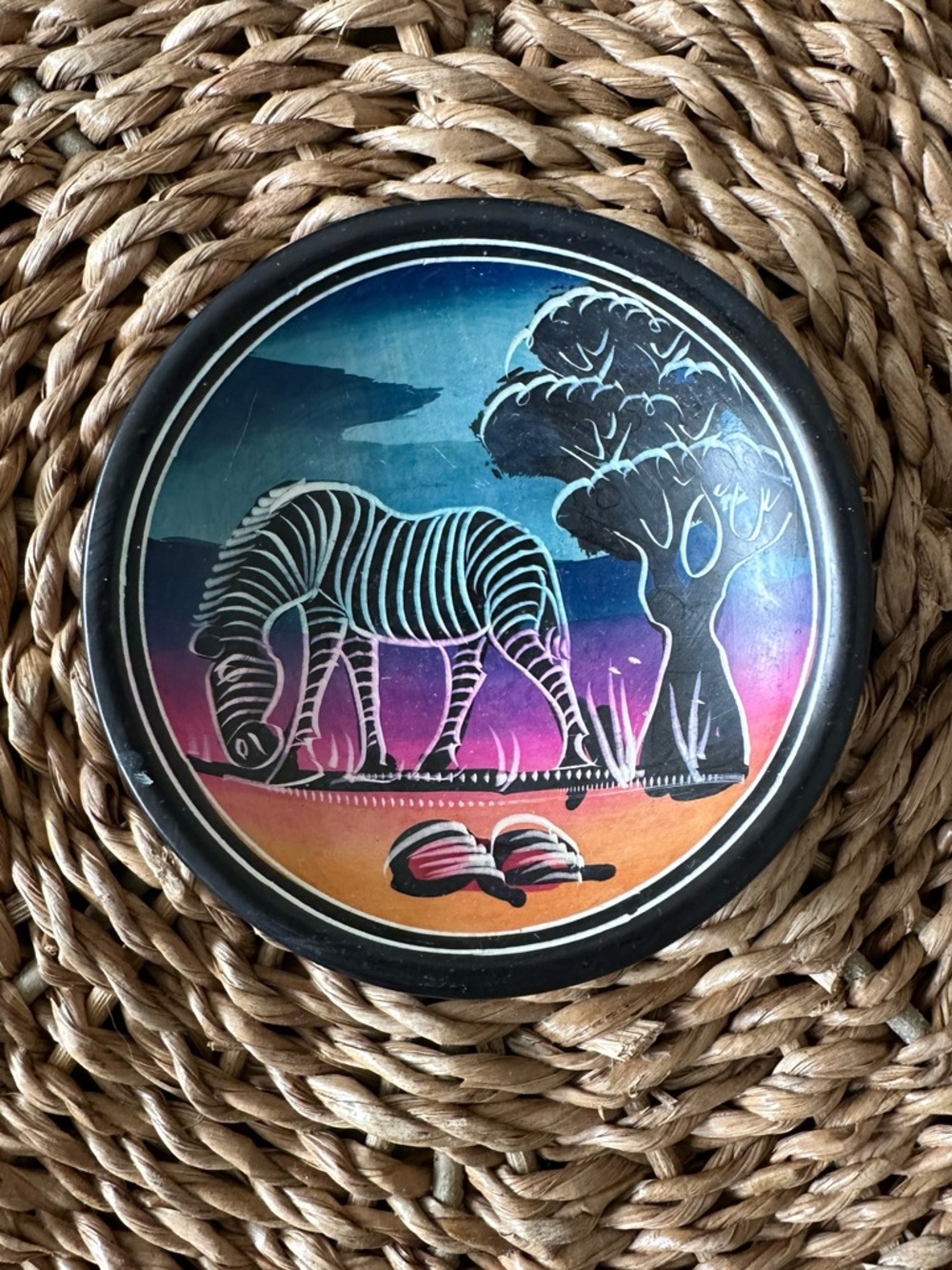 Zebra African Safari Soapstone Trinket Jewelry Dish Art New